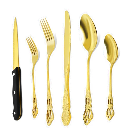 PQSNZ 48 Pieces Gold Silverware Set for 8, Stainless Steel Flatware Set Serving include Spoon Forks Knives, Kitchen Utensils Set, Tableware Cutlery Set with Steak Knives For Home Kitchen Restaurant Hotel