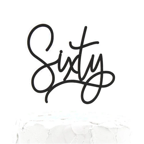 NANASUKO Modern Cursive 60th Birthday Cake Topper - sixty - Double Sided Black Glitter - Premium Quality Made in USA