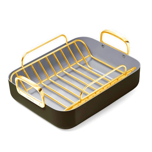 Caraway Roasting Pan - 16x13” Roasting Pan with Rack - Non-Stick Ceramic Coated - Non Toxic, PTFE & PFOA Free - Oven Safe & Compatible with All Stovetops - Black
