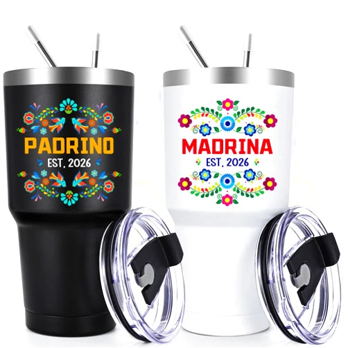 Gtmileo 2026 Padrinos Madrina Proposal Gift, Godparents Proposal Gift, Christmas, 30Oz -Stainless Steel Tumbler Set, Birthday Gifts for Godmother Godfather In Spanish