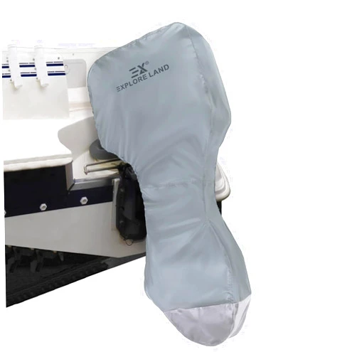 Explore Land Fade Resistant Full Outboard Motor Cover - Waterproof 600D Heavy Duty Boat Engine Covers Fit for Motor 150-250 HP, Grey