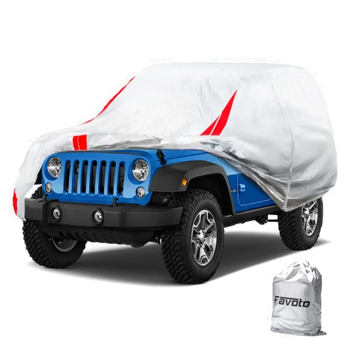Favoto Car Cover Waterproof Outdoor - Custom Fit for Jeep Wrangler 2 Door (1987-2024) JK JL TJ YJ CJ Oxford Cloth All Weather for Automobiles Rain Sun Dust Snow Protection Full Car Covers