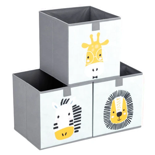 Navaris Kids Storage Cubes (Set of 3) - Storage Boxes 11x11x11 with Animal Designs - Children's Cube Bins Fabric Organizer Bin - Mint Green