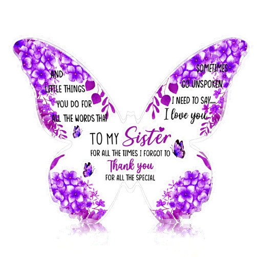 YINSSA Sister Christmas Birthday Gifts from Sister Brother Big Sister Gift Butterfly Gifts for Women Acrylic Thanksgiving Mothers Day Birthday Sisters Gifts for Sister ldeas Best Sister Ever Gifts