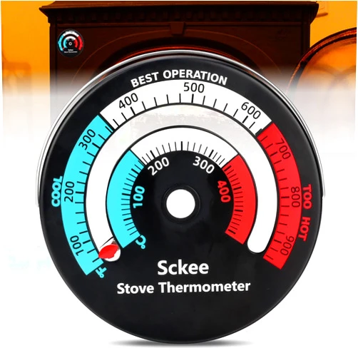 Sckee Wood Stove Thermometer, Large Magnetic Stove Temperature Stove Top Thermometer for Wood Burning Stove, Gas Stove, Pellet Stove, Temperature Meter for Fireplace, Pipe Thermometer Wood Stove (Large)