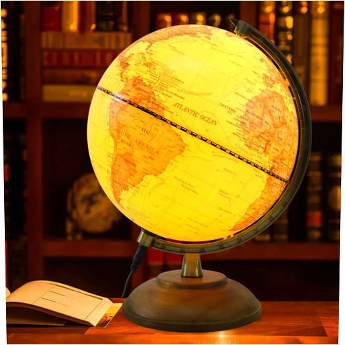 JOWHOL Illuminated Globe of the World with Wooden Stand, 8'' Vintage World Globe Built in LED Night Light, Antique Desktop Globe for Kids&Adults' Geography Learning, Decor for Home Office Classroom