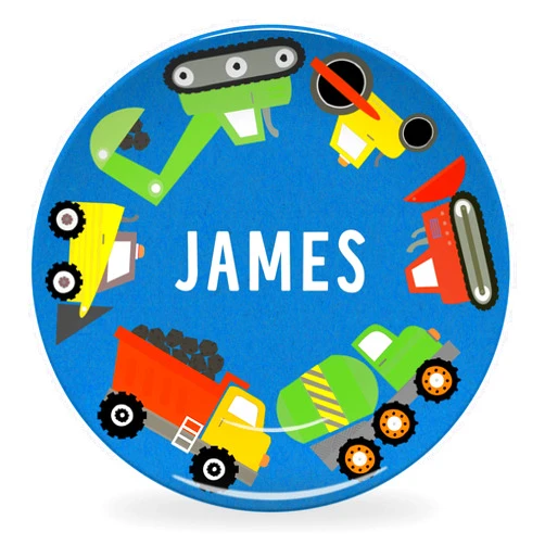 Tiny Expressions - Personalized Truck Plate for Boys with Customized Name and Colorful Cars | BPA Free | Dishwasher Safe