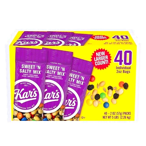 Turn to Learn Kar’s Sweet and Salty Trail Mix – 40-Pack Trail Mix Individual Packs 2oz – Gluten-Free Trail Mix Bulk – Rich Source of Protein – Sweet and Salty Snacks with Mixed Nuts and Chocolate Candies