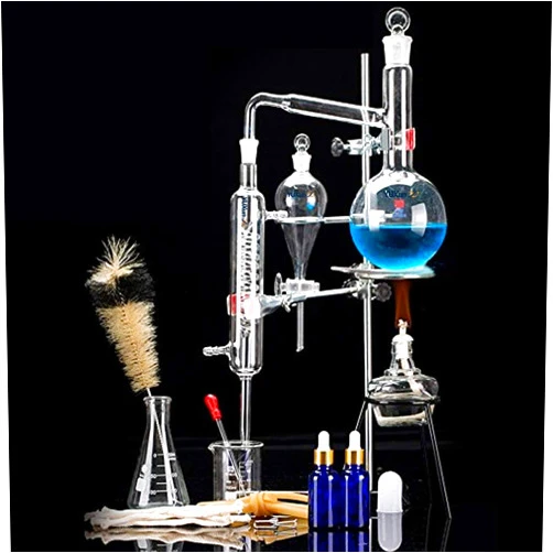 Cherish XT Home Distiller Distilling to Making Your Own Essential Oil, Moonshine, 3.3 Boro Alcohol Distiller Chemistry Lab Glassware Kit,Glass Distilling,Distillation Apparatus 15pcs Set, 500 ML