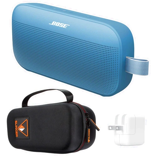 Bose New SoundLink Flex Portable Bluetooth Speaker (2nd Gen), Outdoor Speaker with Hi-Fi Audio, Up to 12 Hours Battery, Waterproof and Dustproof, with Slinger Hard Travel Case & USB Plug (Blue Dusk)