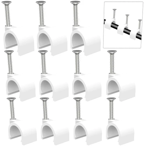 Easytle Cable Clips 10mm Nail in Cable Clips 100 Pcs Cable Wire Clips Cable Tacks Coax Cable Clips Speaker Wire Clips Cable Nails for Cords Cable Clamps Ethernet Cable Clips RG6 RG59 CAT6 RJ45 Wall Wire Clips
