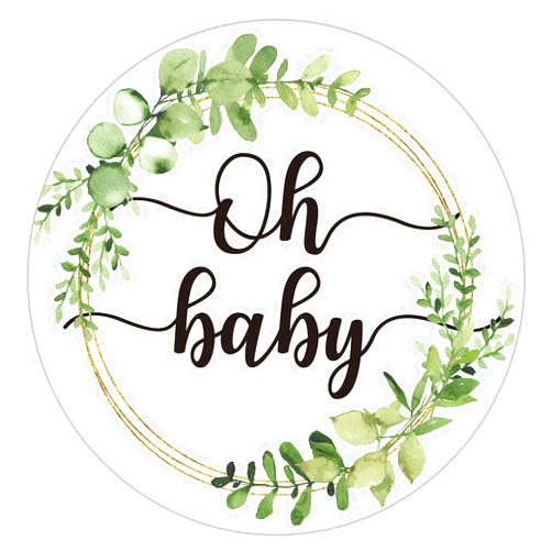 EKSPLODI 50 Greenery Wreath Oh Baby Gender Neutral Stickers - Baby Shower Favors Stickers - Thank You Labels for Baby Shower 2 Inch.