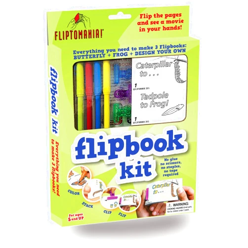 Fliptomania Make Your Own Flipbook Kit: Caterpillar to Butterfly and Tadpole to Frog - Paper Stop Motion Animation Kit : Creative Flip Book Kit for Kids 6-12 and Creative Animation Artists