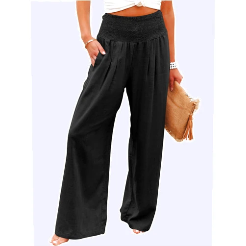 ANRABESS Women Linen Palazzo Pants Summer Boho Wide Leg High Waist Casual Lounge Pant 2025 Beach Travel Vacation Outfits
