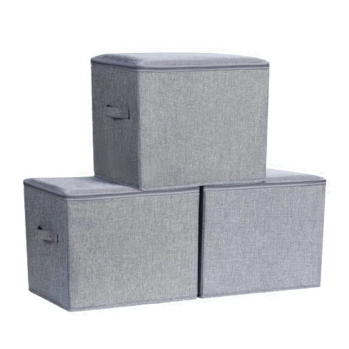 Homsorout Linen Closet Organizers and Storage - Large Storage Bins with Lids, Foldable Storage Organizer with Zippers, Decorative Storage Box for Bedroom, 3 Pack, Dark Gray