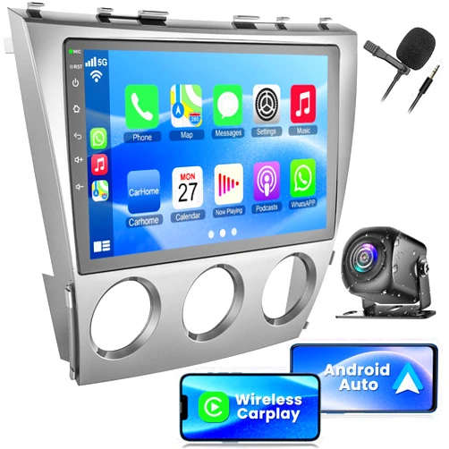 B4U 4GB RAM+64GB ROM Car Radio for Toyota Camry (2006-2011 with Manual A/C),10 Inch Camry Stereo Support Wireless Carplay&Android Auto, Bluetooth&Voice Control,FM Radio