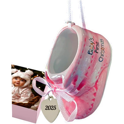 Elskandi Baby's First Christmas Ornament 2025 - Baby Shoe Ornament, My 1st Christmas Ornaments, Newborn Daughter Ornaments Baby Girl Shower Gift 2025