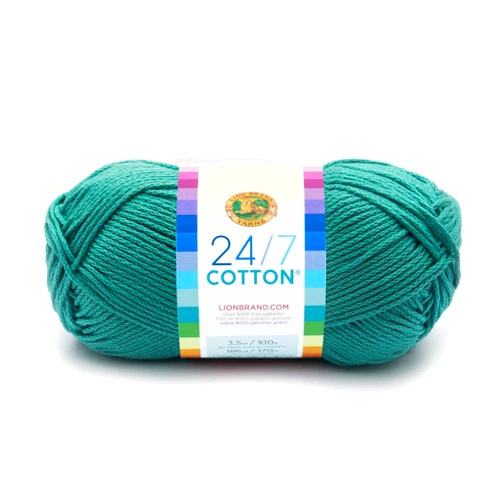 Lion Brand Yarn Lightweight 24/7 Cotton Yarn for Knitting, Crocheting, and Crafts, Jade, 1 Pack
