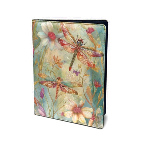 BYCHECAR Dragonfly Flower Leather Padfolio Folder Interview Resume Clipboard, A4 Letter Size Portfolio Binder for Conference Legal
