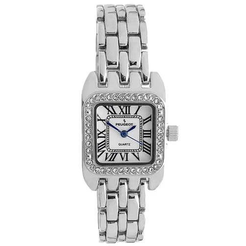 Peugeot Women's Tank Shape Watch with Panther Link Bracelet, Dress Watch with Crystal Bezel and Roman Numeral Dial