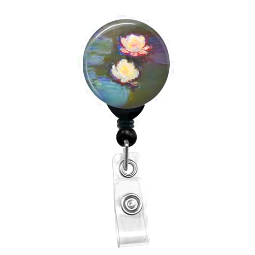 Pacific Impressions Gifts Claude Monet - Water Lilies - Retractable Badge Reel - ID Name Tag Custom Badge Holder (Black Badge Reel with Belt Slide Clip)