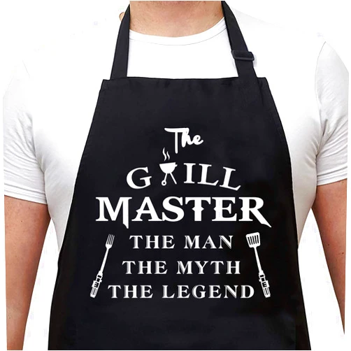 Rosoz Funny Aprons for Men - The Grill Master, The Man The Myth The Legend - Cooking Grilling BBQ Chef Apron for a Husband, Dad Gifts, Waterproof Oil Proof Black Apron with 2 Pockets