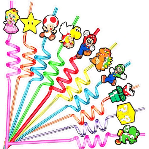 Oaroily 25Pcs Game Party Favors Reusable Drinking Straws, 10 Designs Birthday Party Supplies with 2 Cleaning Brush