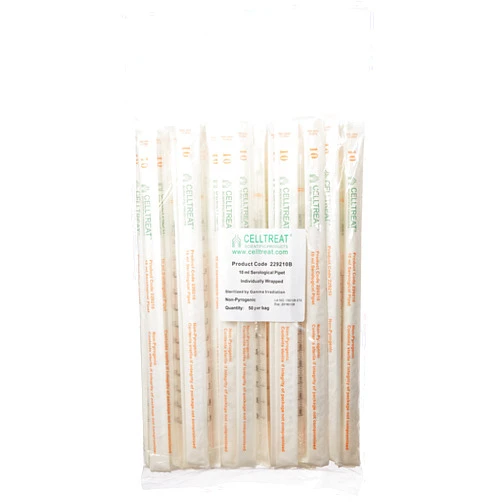 Celltreat 229210B Serological Pipet, 10mL Capacity, Sterile, Individually Wrapped/Bag (Case of 200)