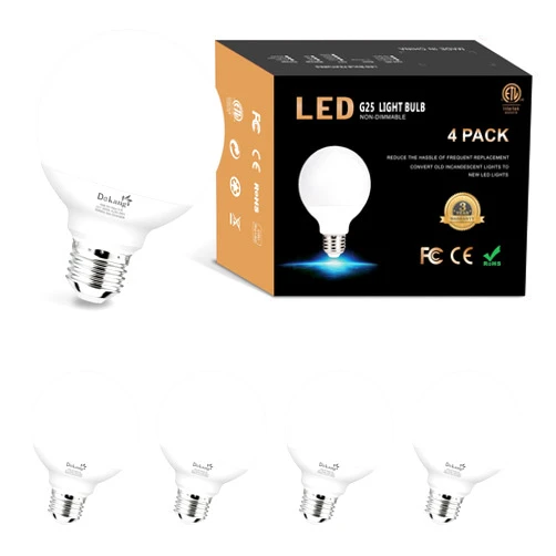 Dekang 4 Pack G25 LED Globe Light Bulbs for Bathroom 3000K Soft White, E26 Base Vanity Light Bulbs 60W Incandescent Equivalent, 5W Round Light Bulbs, 500LM, CRI 85+,Non-dimmable