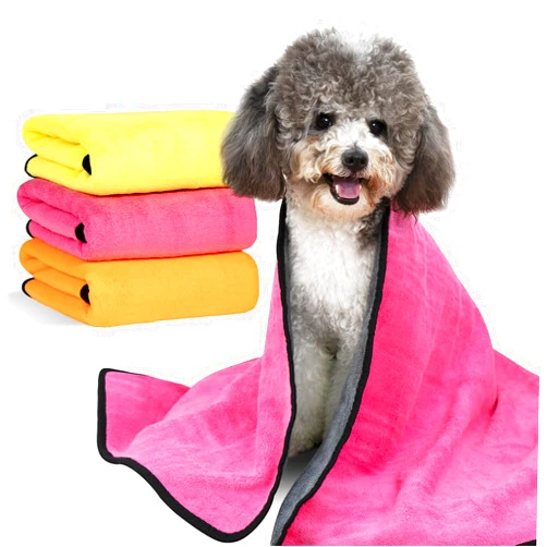 MICOOYO 3PCS Dog Towels for Drying, Super Absorbent Pet Grooming Towels, Quick Drying Dog Bath Towels for Puppy Cats (Yellow, Pinkcolor, Orange, S)