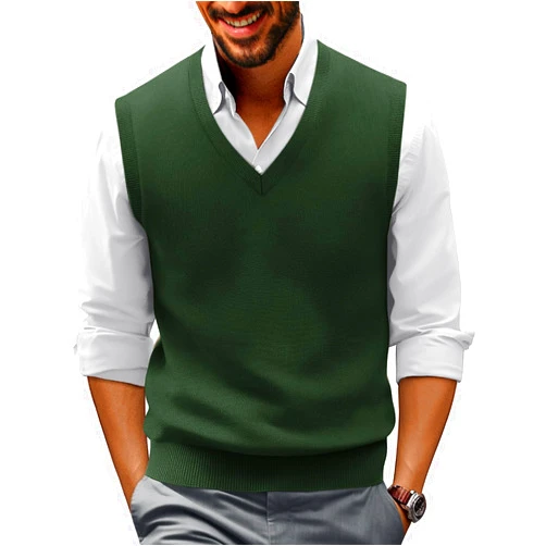 PJ PAUL JONES Mens V-Neck Knitted Sweater Vest Solid Plain Sleeveless Pullover Knitwear