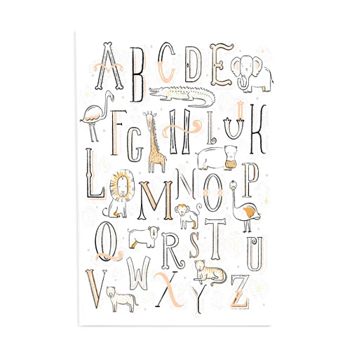 Stupell Industries Nursery Animal Alphabet Chart Soft Orange White, Designed by Zirkus Design Wall Plaque, 13 x 19