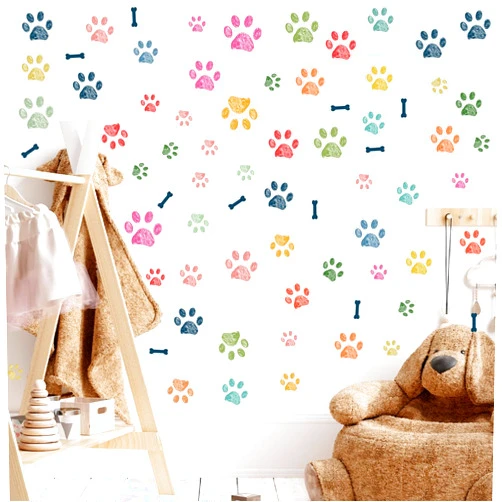 MEFOSS Colorful Doodle Paw Prints Wall Decals Dog Paws Wall Stickers Peel and Stick DIY Paws Wall Decor Stickers for Kids Bedroom Playroom Classroom Baby Nursery