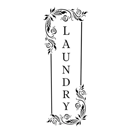 Imagnt Studio Vertical Laundry Decal/Sticker/Mural with Flower/Floral Pattern - Laundry Sign - Vinyl Wall Art Decal - Laundry Door Décor (Permanent Glossy Vinyl, Black, 48x18 ¾ inches)