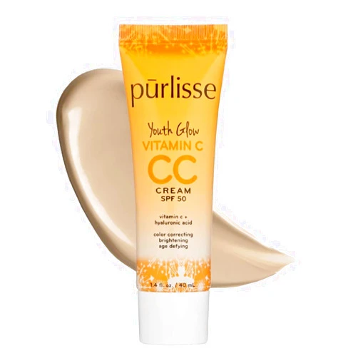 pūrlisse Youth Glow Vitamin C CC Cream with SPF 50 - Color Corrector Enriched with Sea Buckthorn, Vitamin C & Hyaluronic Acid - Boosts Radiance & Youthfulness - Paraben-Free - Light (1.4 oz)