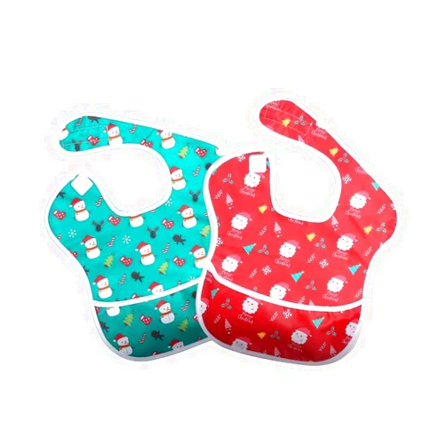 Little Dimsum Feeding Baby Bibs Waterproof Drool Christmas Bib Coverall 2 PCS Set Adjustable Closure for Babies Toddlers with Large Pocket (6-36 Months) Christmas（Snowman&Santa）