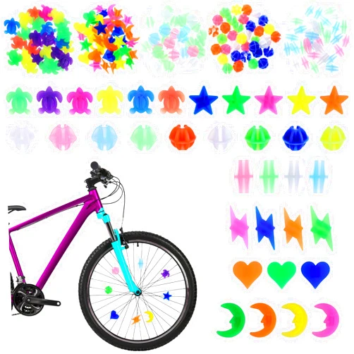 MBAIYO 169 Pcs Bike Wheel Spokes Beads, Colorful Bike Wheel Spokes Beads Assortment, Plastic Clip Decorations for Bicycle Spoke Decorations Assorted Color and 6 Shapes