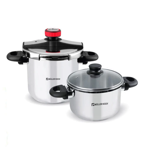 Müller Koch Muller Koch MK-5021 Pressure Cooker Set 7L+5L (24cm,Stainless Steel,Induction Base (SET 5.2+7.4 Quarts)