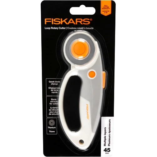 Fiskars Loop Rotary Cutter, Titanium 45mm Blade, Ideal for Cutting Multiple Layers, For Fabric, Felt, Vinyl and Crafts, Softgrip Handle