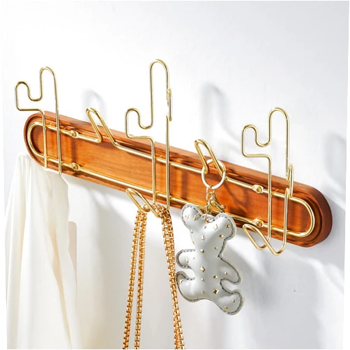 KooNiosio Wall Mounted Coat Rack, Wooden Hooks, Decorative Hanger for Jackets and Hats (Gold)