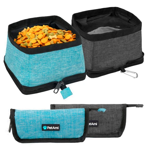 PetAmi Collapsible Dog Bowls 2 Pack, Food and Water Bowls Travel Set, Portable Pet Dish No Spill, Foldable Lightweight BPA Free Leakproof Bowls, Camping Hiking Walking Outdoor Gear Accessories, Blue