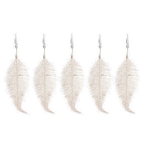 GOOIT 5 Pieces Christmas Tree Decoration Clip On Feather Glittery Baubles Ornament Personalised Christmas Bauble Xmas Decor