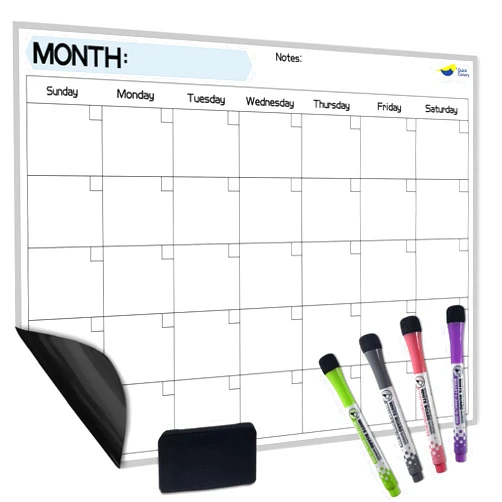 Quick Canary Magnetic Fridge Calendar - 17x12” Stain-Resistant Dry Erase Board - Starts Sunday, Strong Magnet, Organizes 2026 Family Events, Routines, Reminders - With 4 Markers & Eraser