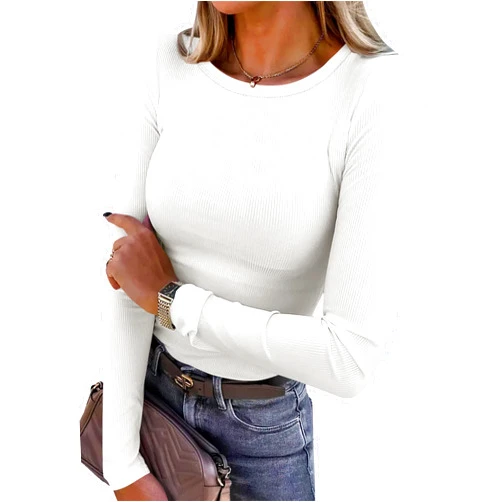 ANRABESS Women Long Sleeve Crewneck Rib Knit Slim Fit Shirts Basic Tee Tops 2025 Casual T-Shirt Going Out Workout Outfits