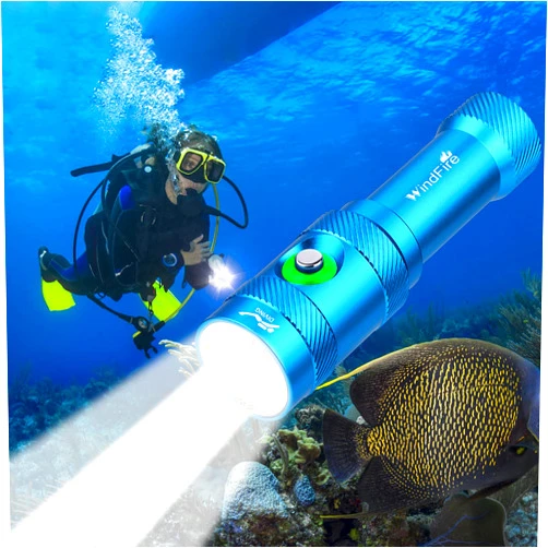 WINDFIRE Scuba Diving Light, Super Bright 5000 Lumens Scuba Diving Flashlight 3 Modes with Power Indicator, Professional IP68 Waterproof Underwater Flashlight, Rechargeable Safety Dive Torch