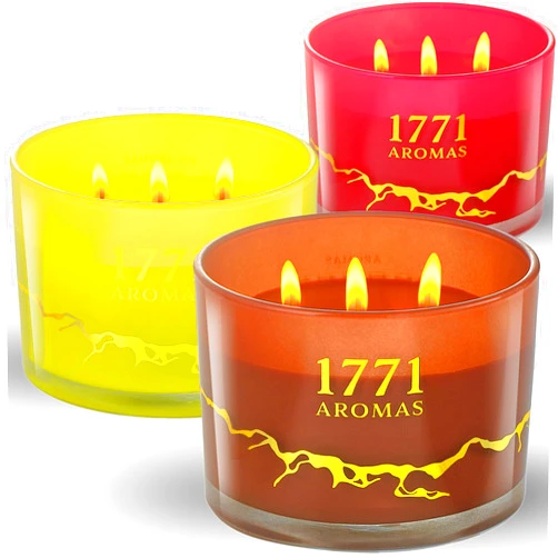 1771 Aromas Coffee, Citronella and Strawberry Scented Candles - 100% Natural Soy Wax - Large 3 Wick Jar Candle - Up to 50 Hours Burning Time - Candles for Home - Aromatherapy Candles