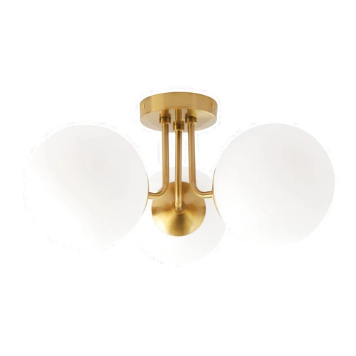 Pirxxiy Brass 3 Lights Semi Flush Mount Ceiling Light Fixture, Frosted Glass Shade Vintage Close to Ceiling Light Fixture, Modern Indoor Flush Mount Light for Bedroom, Sputnik Ceiling Lights Fixture