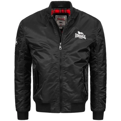 Spirit of England Lonsdale Men´s Flight Bomber MA1 Jacket Black Unique Tartan Lining Embroidered Logo Slim-Fit