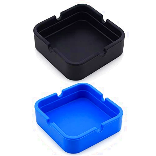 JCSMARTEC 2-Pcs Silicone Ashtray, JCSMARTEC Unbreakable Rubber High Temperature Heat Resistant Portable for Office Home Decor (Square)