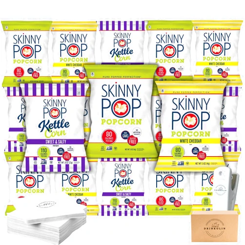 DRINKOLIN Skinny Pop Popcorn Individual Bags, 3 Flavors | Low Calories Snack Sweet and Salty Kettle, Original, and White Cheddar Cheese Individual Snacks, Bulk Popcorn Gluten Free (Pack of 18). By Drinkolin.